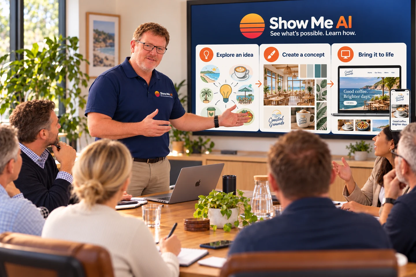 Geoff demonstrating AI tools to a small business group